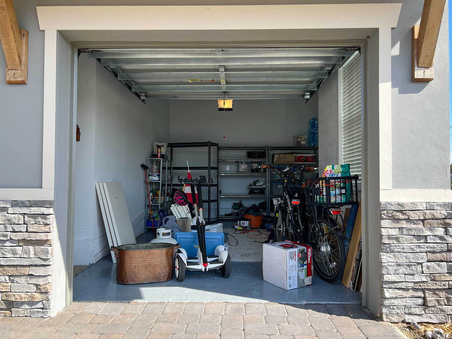 cluttered garage needing to be organized